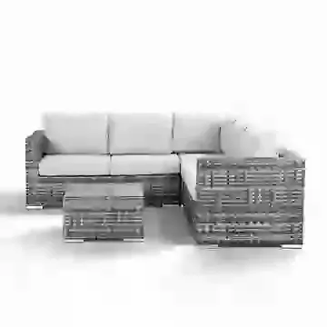 Small Rattan Outdoor Garden Compact Corner Sofa with Coffee Table Grey - IN STOCK